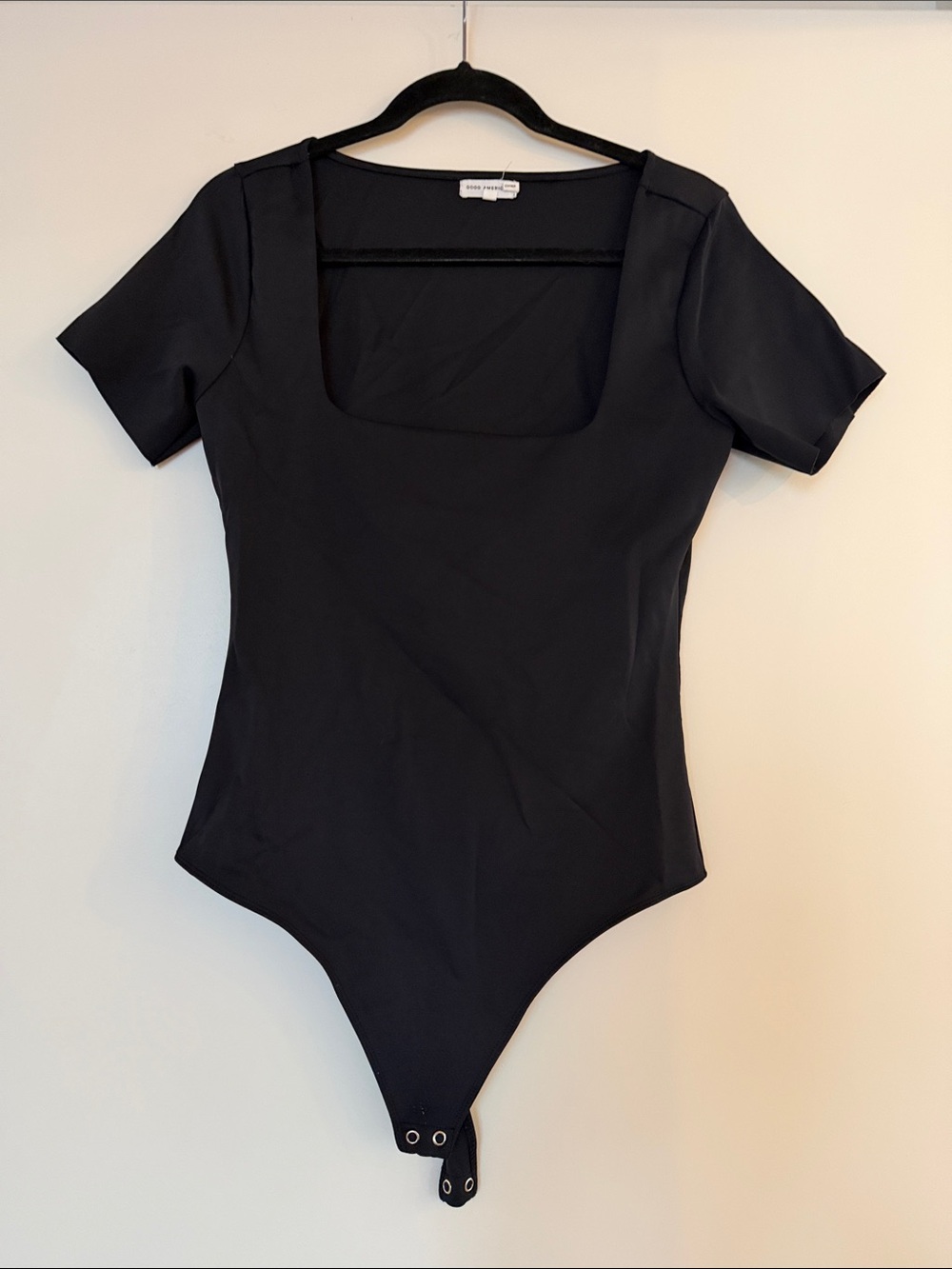 Good American Black Short Sleeve Square Neck Bodysuit